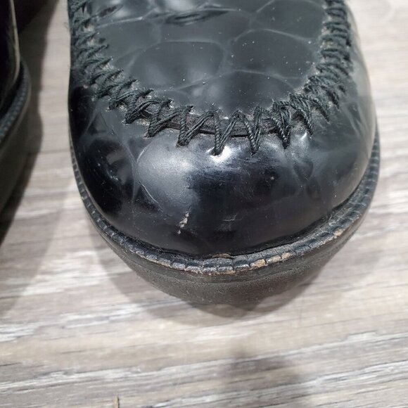 Donald J Pliner Nia2 Black Patent Leather Crocodile Print Wedge Loafer Shoe 8.5M - Picture 3 of 13